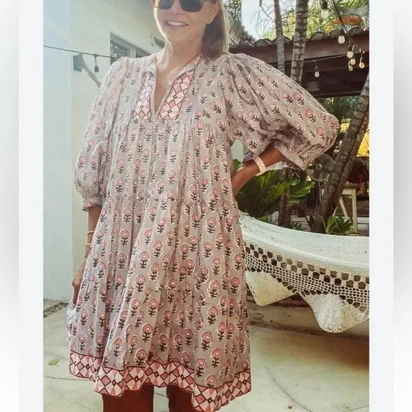 Marea Liz Joy Casita Pink And Gray Babydoll Dress Small - Picture 5 of 8